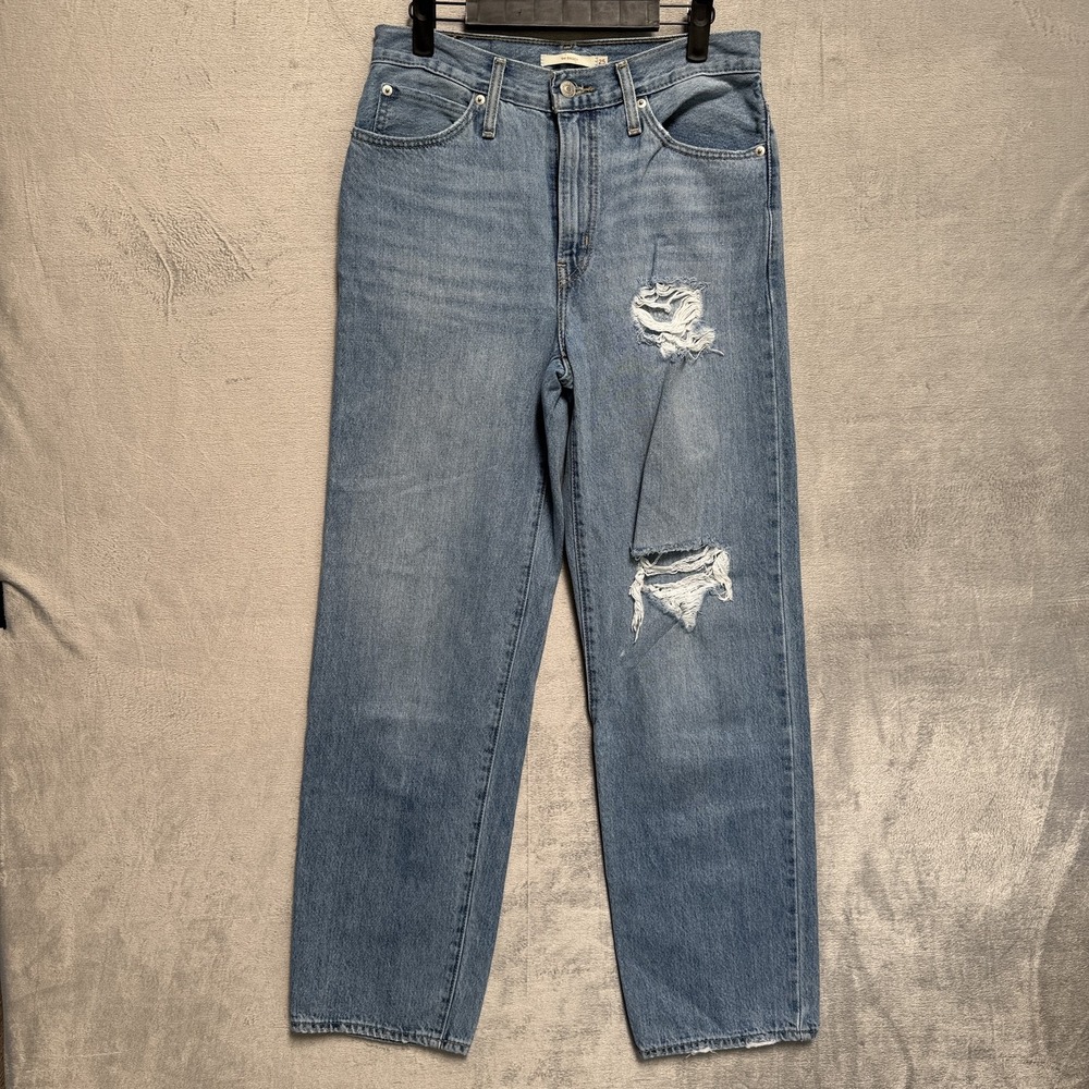Levis 94 Baggy Jeans Womens 25 Light Wash High Rise Straight Distressed Denim